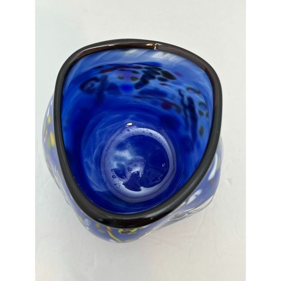 Tutti Frutti Blue Studio Art Blown Glass Bowl Vase Signed A Arthur Allison Numbe - Picture 3 of 4